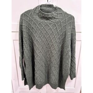 Mer Sea Tunic Sweater Oversized Cable Knit Mock Neck Green One Size